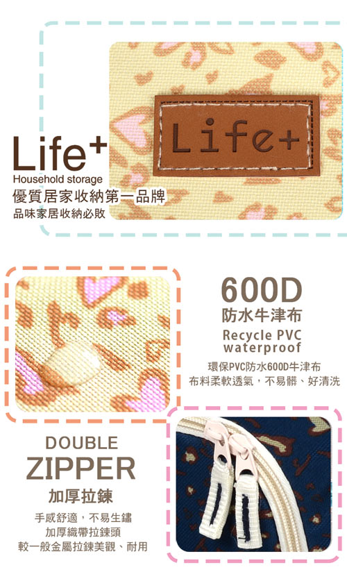 Life Plus 日系心型豹紋鋼骨收納箱-55L-米黃 (快速到貨)