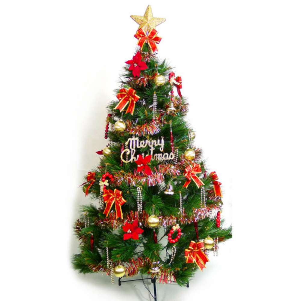 台製6尺(180cm)特級綠松針葉聖誕樹(+紅金色系配件)(不含燈)