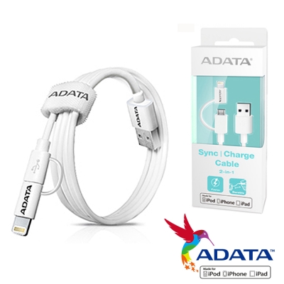 ADATA 威剛 2.4A Lightning + microUSB 2合1 充電傳輸線