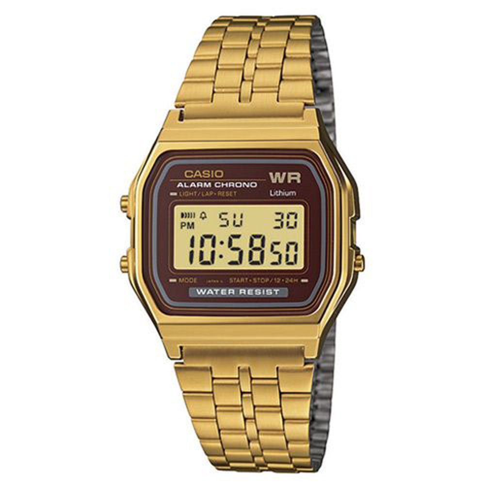 CASIO 城市經典超薄數位錶(A159WGEA-5)-金色x咖啡面/33.2mm