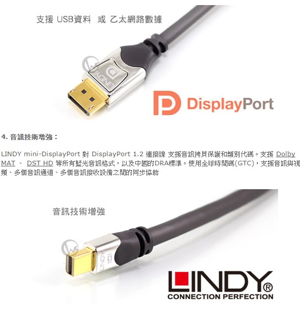 LINDY mini-DP公 對 DP公 1.2版 數位連接線 2m