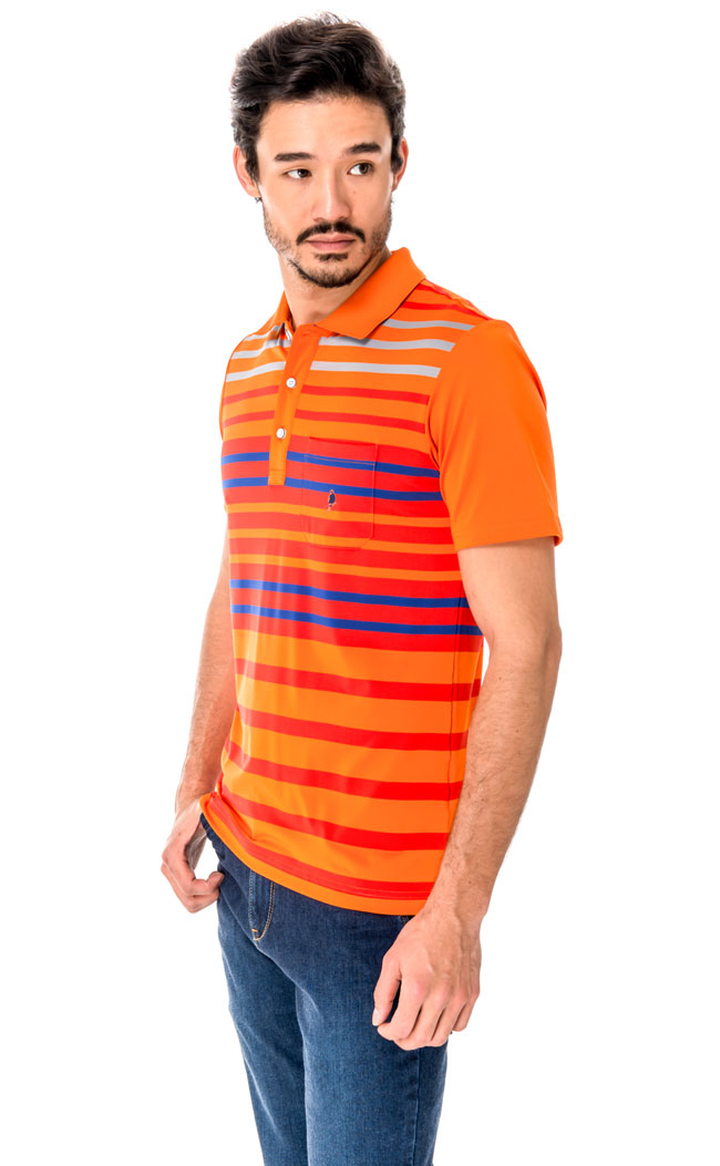 【hilltop山頂鳥】男款吸濕排汗抗UV彈性POLO衫S14MF5-橘