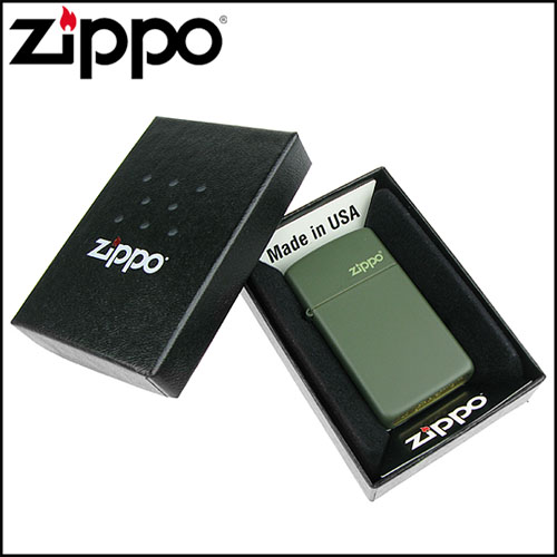 【ZIPPO】美系~LOGO字樣打火機~Green Matte軍綠烤漆-窄版