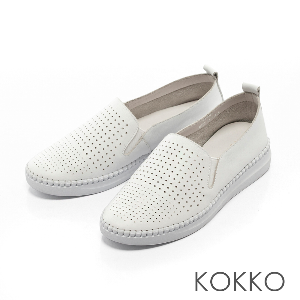 KOKKO -玩美潮流真皮厚底休閒鞋-簡單白