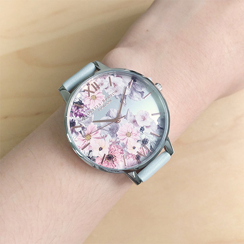 Olivia Burton 英倫復古手錶 魔法花園 灰色環保皮革錶帶 銀錶框 38mm