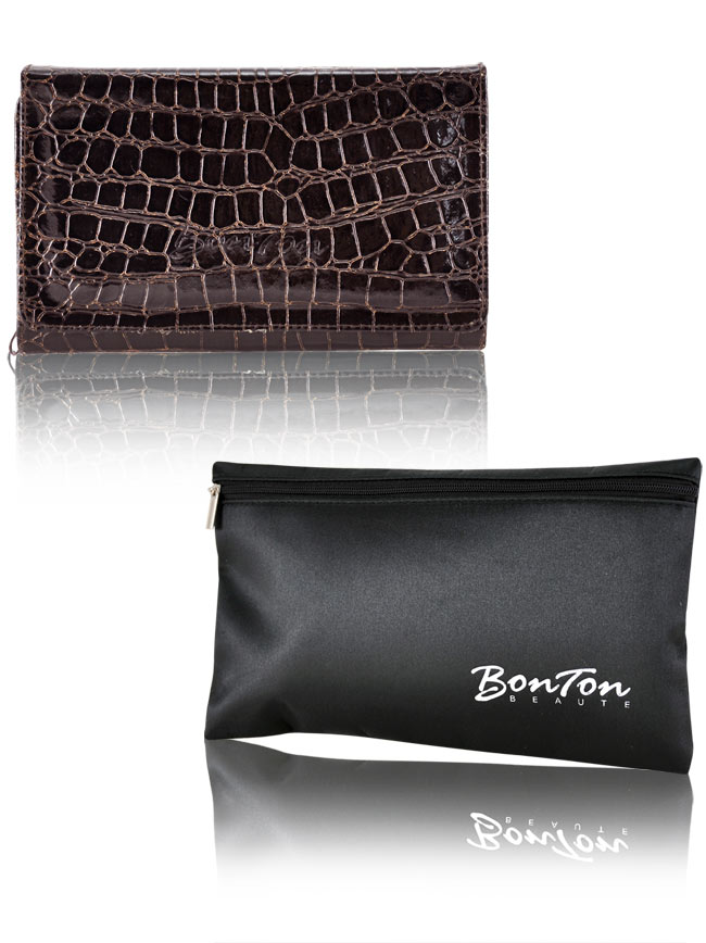 BonTon 9支時尚鱷紋三摺式刷具包 爵士咖