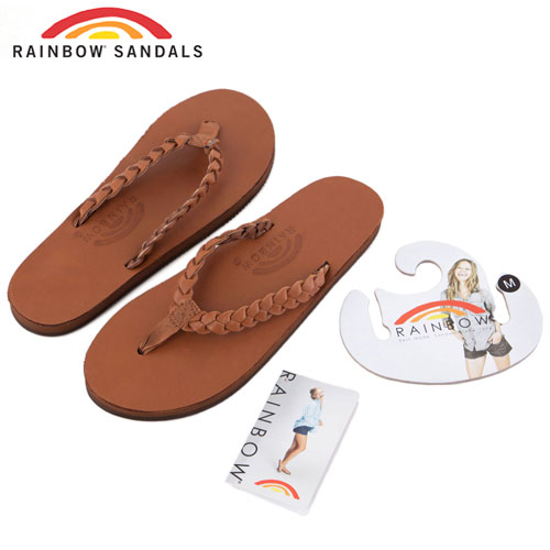 Rainbow Sandals美國全真皮夾腳編織休閒拖鞋-駝色