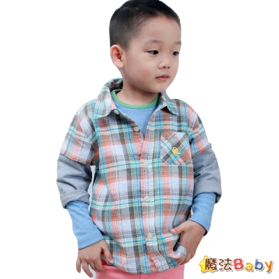 魔法Baby~~新潮有型假兩件格紋襯衫~k30303