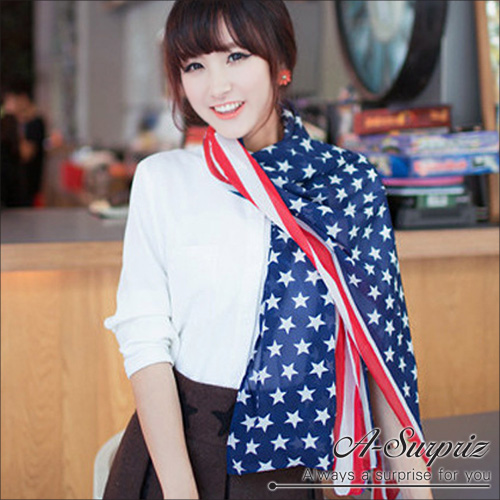 A-Surpriz 美國國旗雪紡紗圍巾(藍紅)
