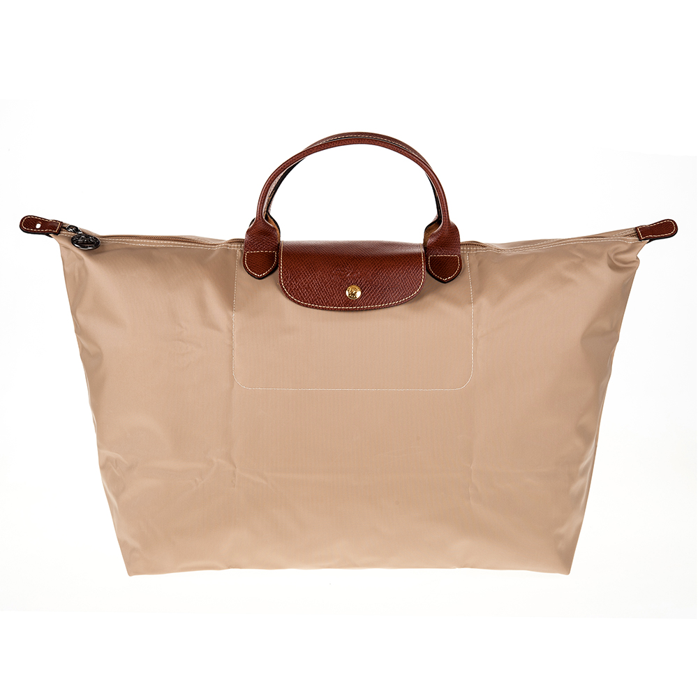 Longchamp 折疊大型短提把摺疊水餃包/旅行袋 (卡其/大)