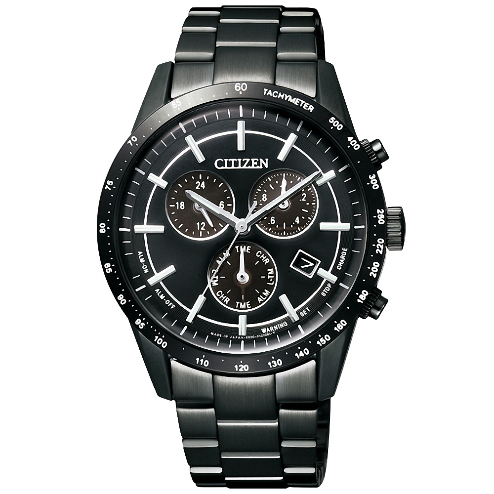 CITIZEN Eco-Drive 舞影者三眼計時腕錶(BL5495-56E)-黑/39mm