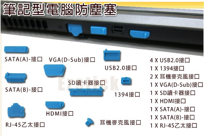 Ezsitck NB 筆電專用-數據孔防塵塞組(雙色組裝)