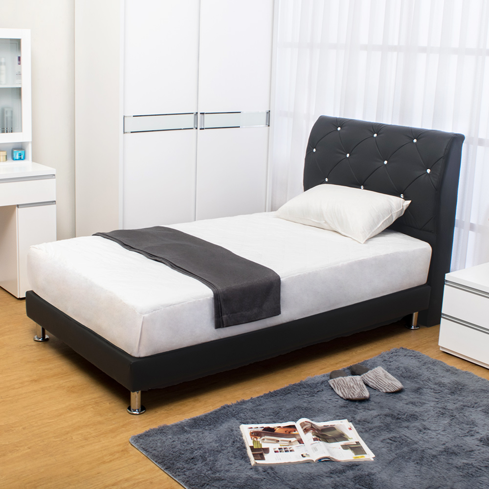 Boden 佩卡3.5尺黑色皮革單人床組 床頭片+床底 不含床墊