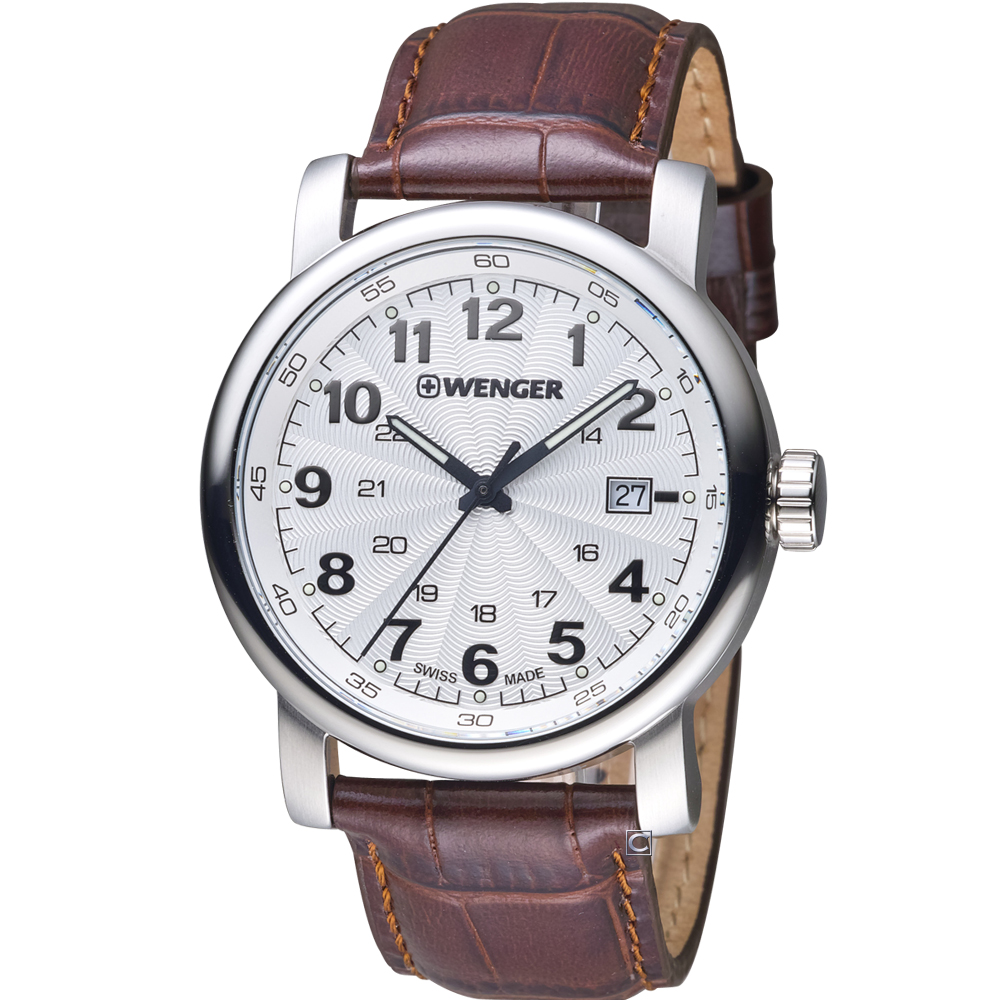 WENGER 都會系列漫步城市紳士錶(01.1041.114)白x咖啡/45mm