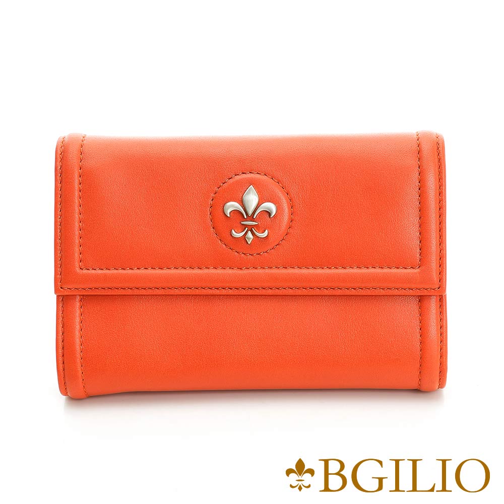 義大利BGilio-氣質NAPP軟牛皮立體邊框中夾-橘紅色 1697.306-01