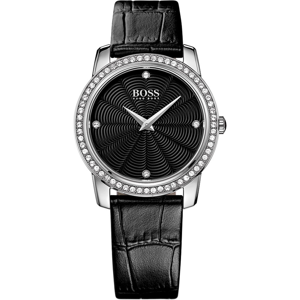 Hugo Boss 綻放花朵姿態晶鑽腕錶-黑/36mm