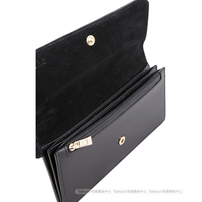 FURLA Snap 金字平滑牛皮釦式長夾(黑色)