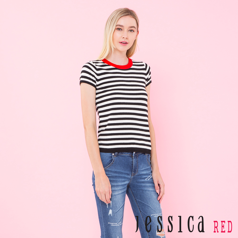 JESSICA RED - 復古條紋設計上衣（黑）