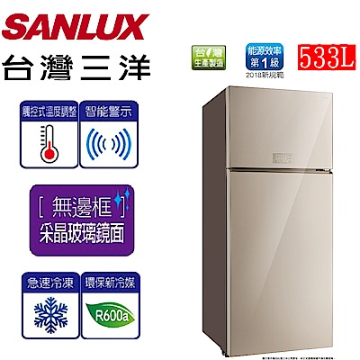 SANLUX台灣三洋 533L 1級變頻2門電冰箱 SR-C533BVG 采晶玻璃鏡面