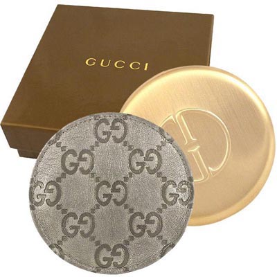 GUCCI 真皮雙G 壓紋圓形隨身鏡(銀灰色) @GUCCI 必買