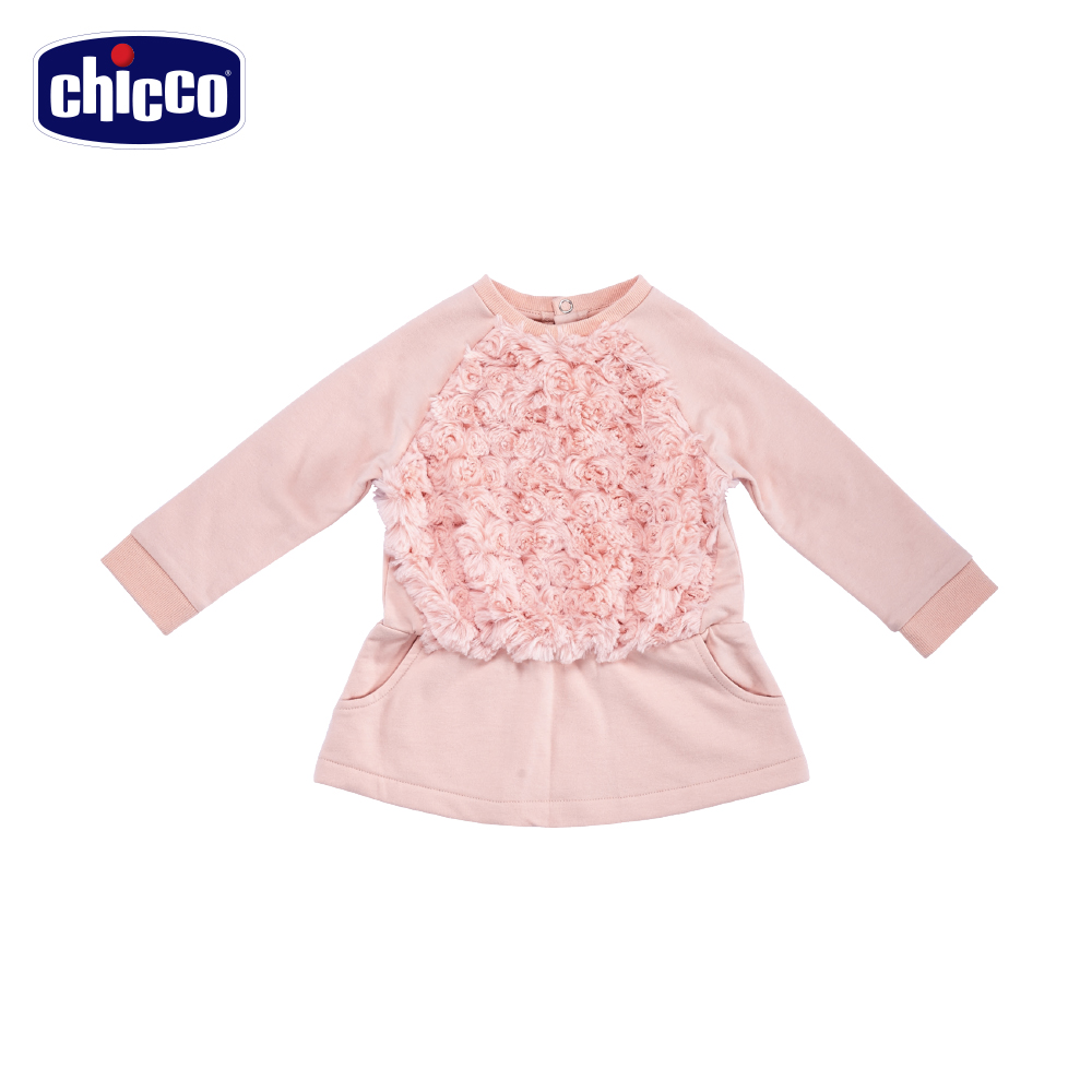 chicco玫瑰絨壓紋洋裝-粉(12個月-4歲)
