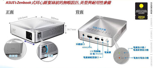 ASUS S1 輕巧便攜式LED短焦投影機(內建電池)