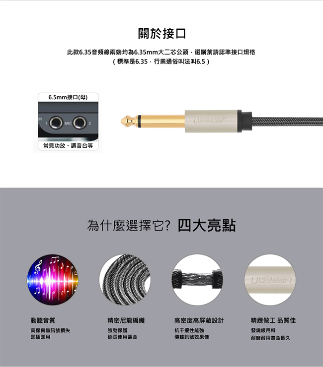 綠聯 6.35mm發燒級音源線