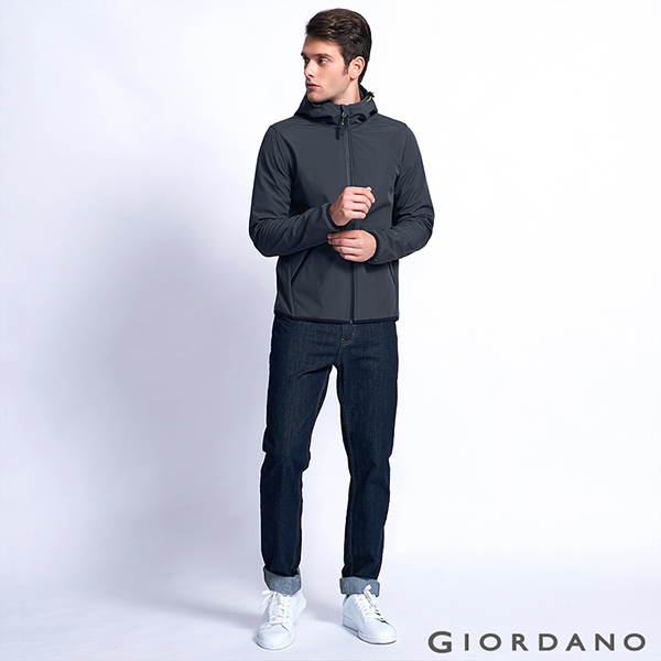 GIORDANO G-MOTION系列 防風保暖搖絨布連帽修身夾克 - 08 標誌灰