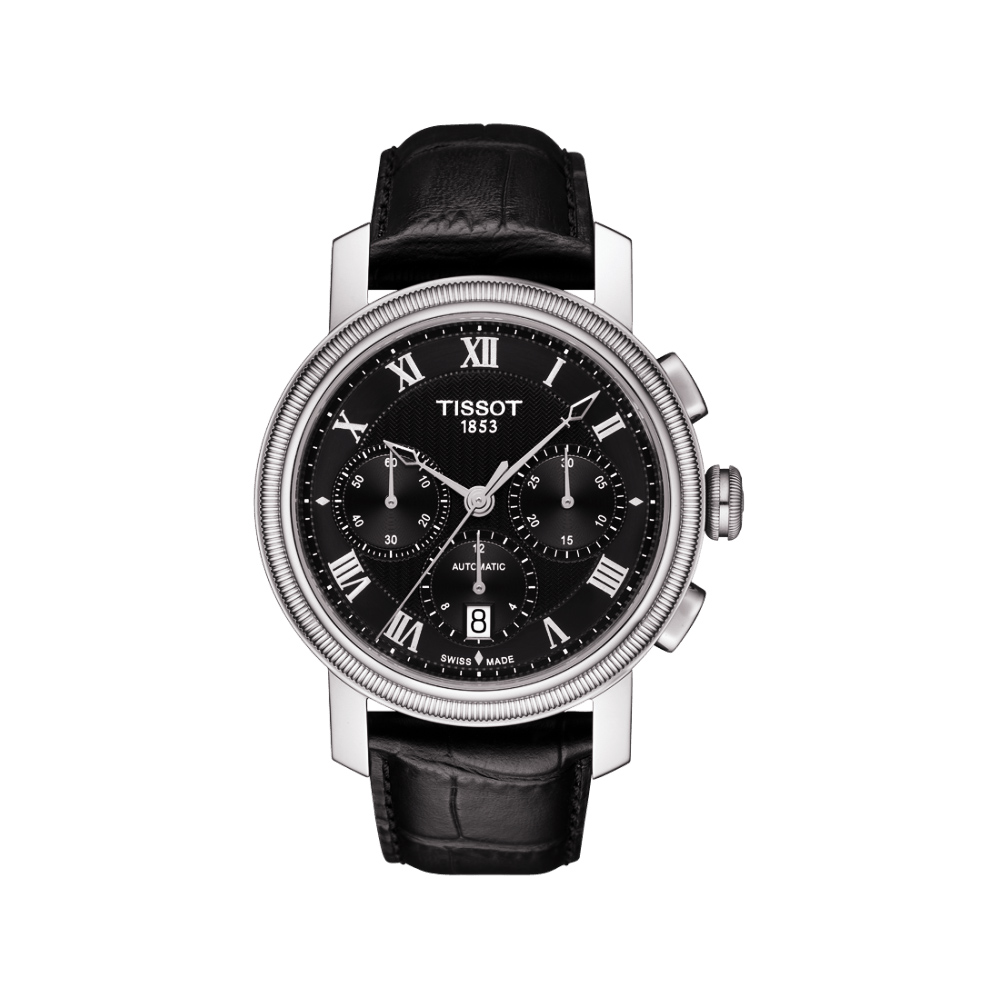 TISSOT 天梭 官方授權 Bridgeport 羅馬計時機械腕錶-黑/42mm T0974271605300