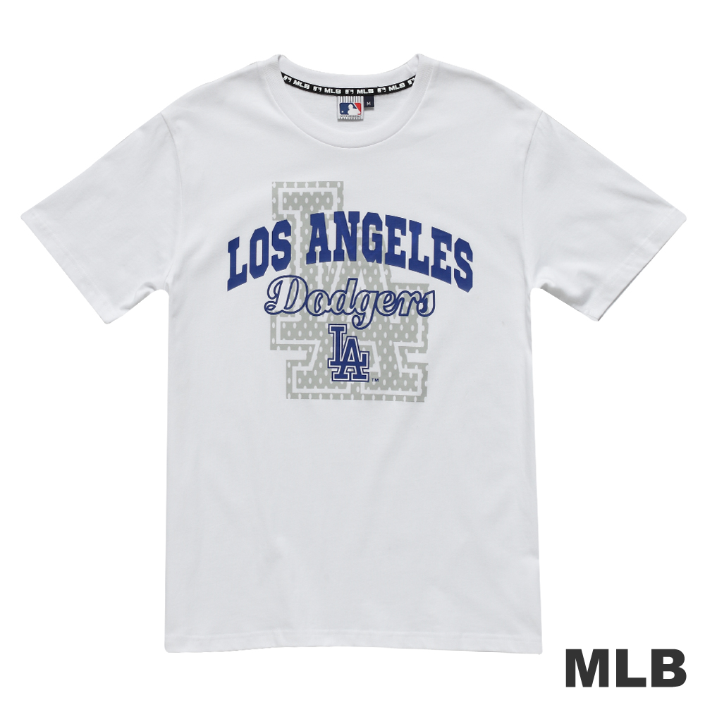 MLB-洛杉磯道奇隊仿浮水印花短袖T恤-白(男)