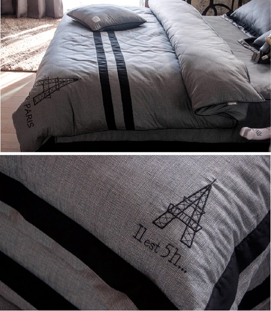 OLIVIA奧斯汀 深灰 加大雙人床罩兩用被套五件組 設計師系列