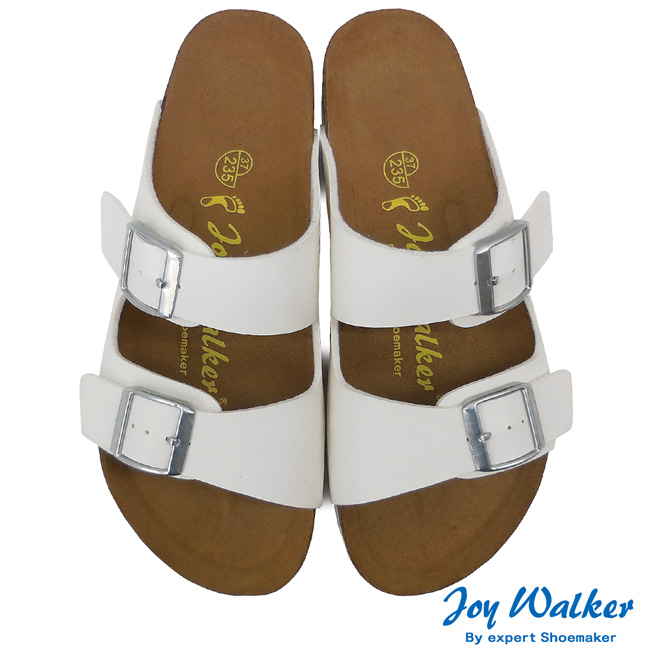 Joy Walker 金屬雙釦二條休閒拖鞋*白色