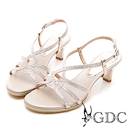 GDC-閃爍水鑽交叉繞帶低跟涼鞋-金色