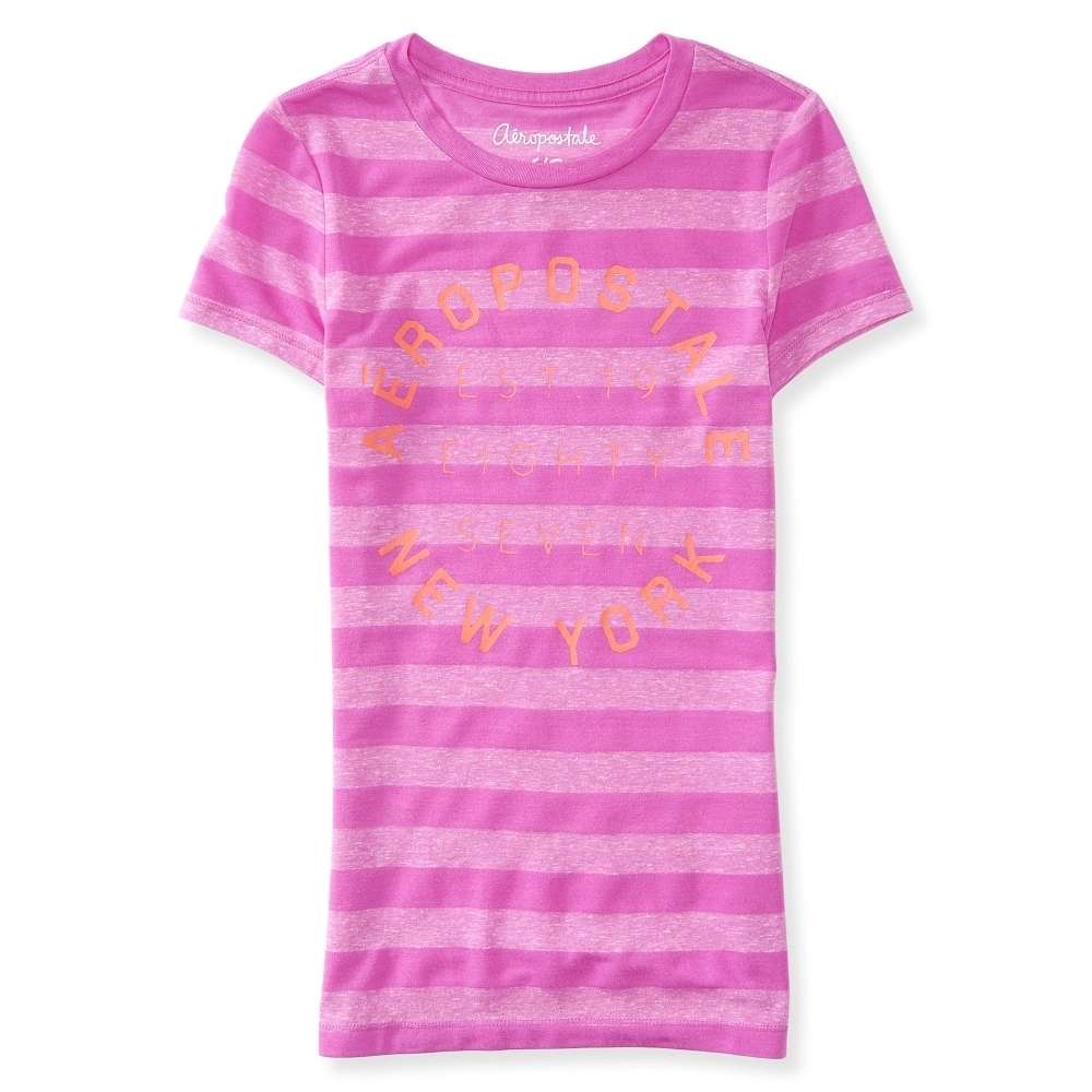AERO 女裝 糖果色條紋環繞字母短T恤(紫)