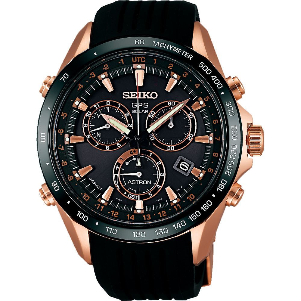 SEIKO ASTRON GPS衛星電波太陽能限量計時腕錶SSE022J1-黑x玫瑰金/45mm