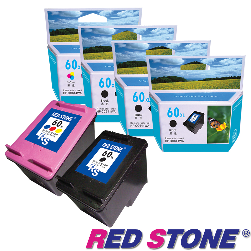 RED STONE for HP NO.60XL環保墨水匣(三黑一彩)高容量優惠組