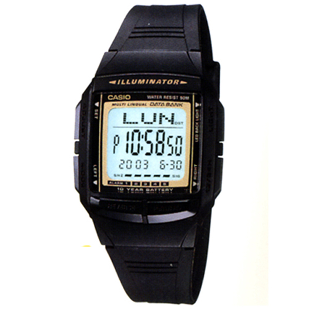 CASIO 黑炫風城市電子錶(DB-36-9A)-黃框