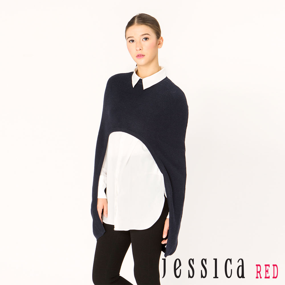 JESSICA RED-兩件式斗篷襯衫上衣(深藍）