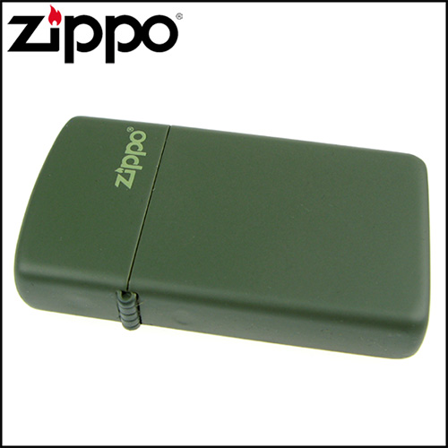 【ZIPPO】美系~LOGO字樣打火機~Green Matte軍綠烤漆-窄版