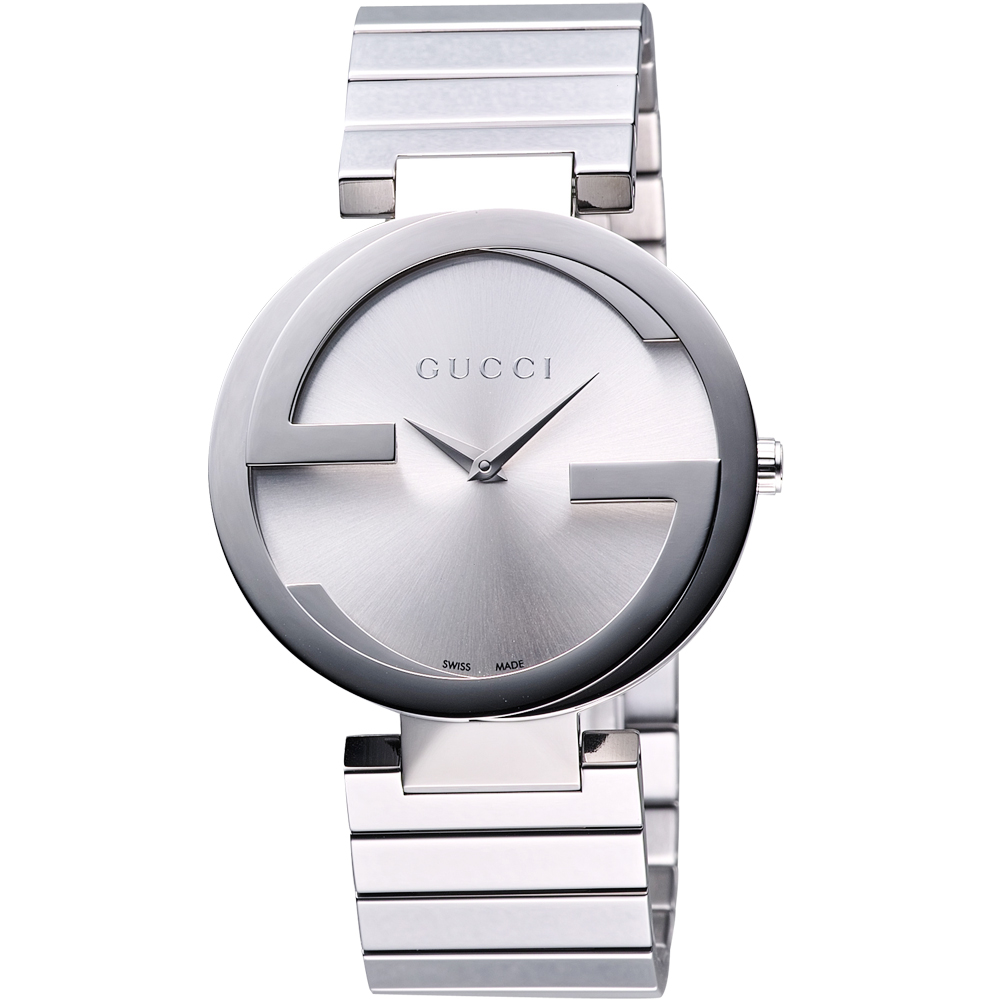 GUCCI Interlocking 時尚元素腕錶-銀/37mm