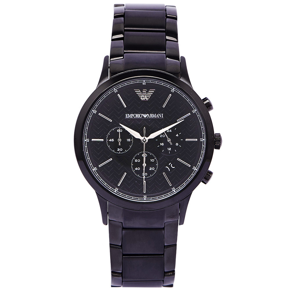 Armani Classic 摩登黑色三眼男性不鏽鋼手錶(AR2485)-黑紋面/42mm