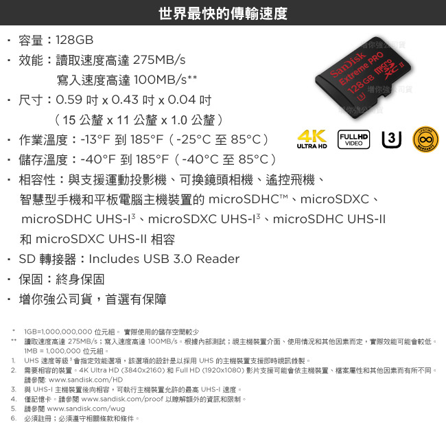 SanDisk Extreme PRO microSDXC UHS-II 記憶卡128GB