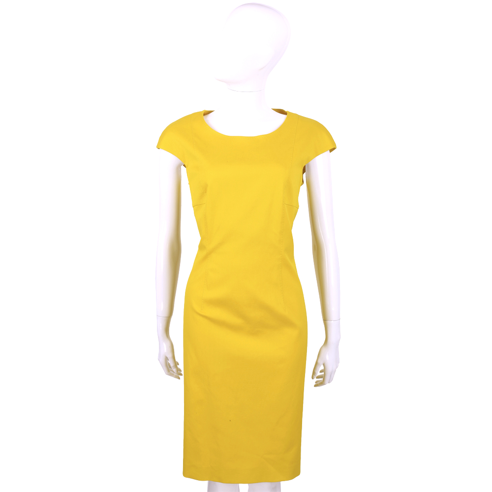 MAX MARA-WEEKEND 黃色素面圓領小包袖洋裝
