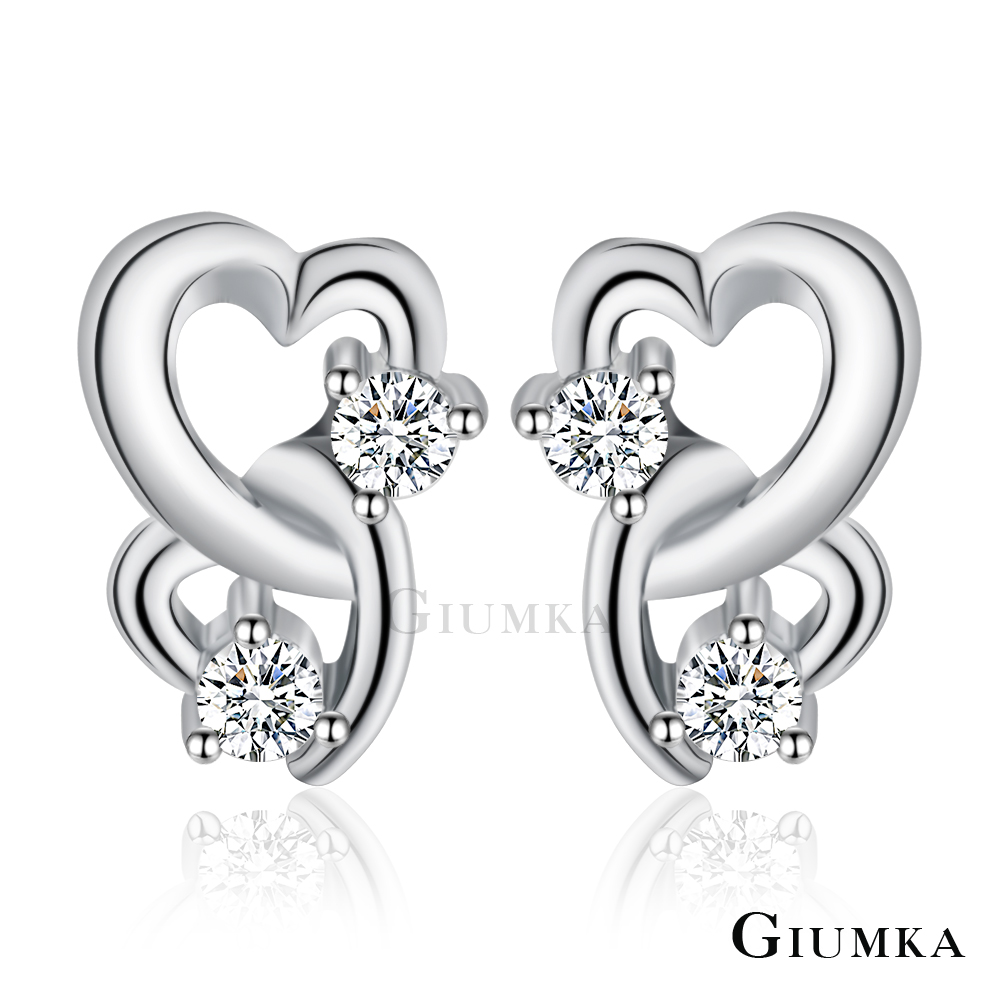 GIUMKA純銀耳環 甜蜜糾結 愛心耳環針式-銀色