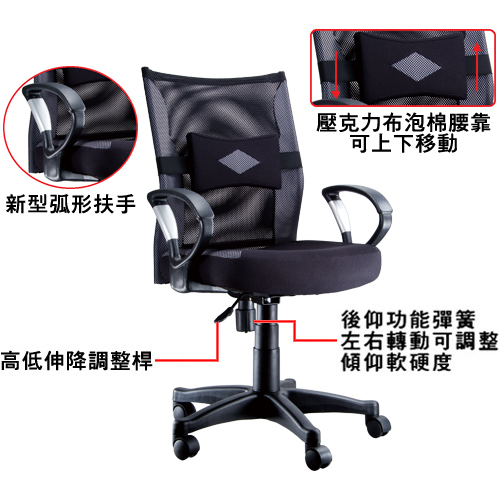 NICK 新型扶手鋼網背護腰電腦椅