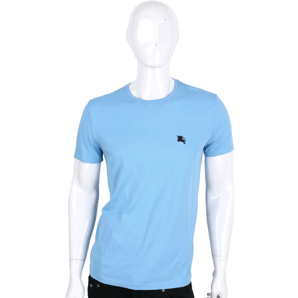BURBERRY 水藍色超柔軟經典刺繡LOGO棉質T恤
