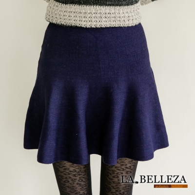中大尺碼 花形素面高腰針織裙(紅,藍)-La Belleza
