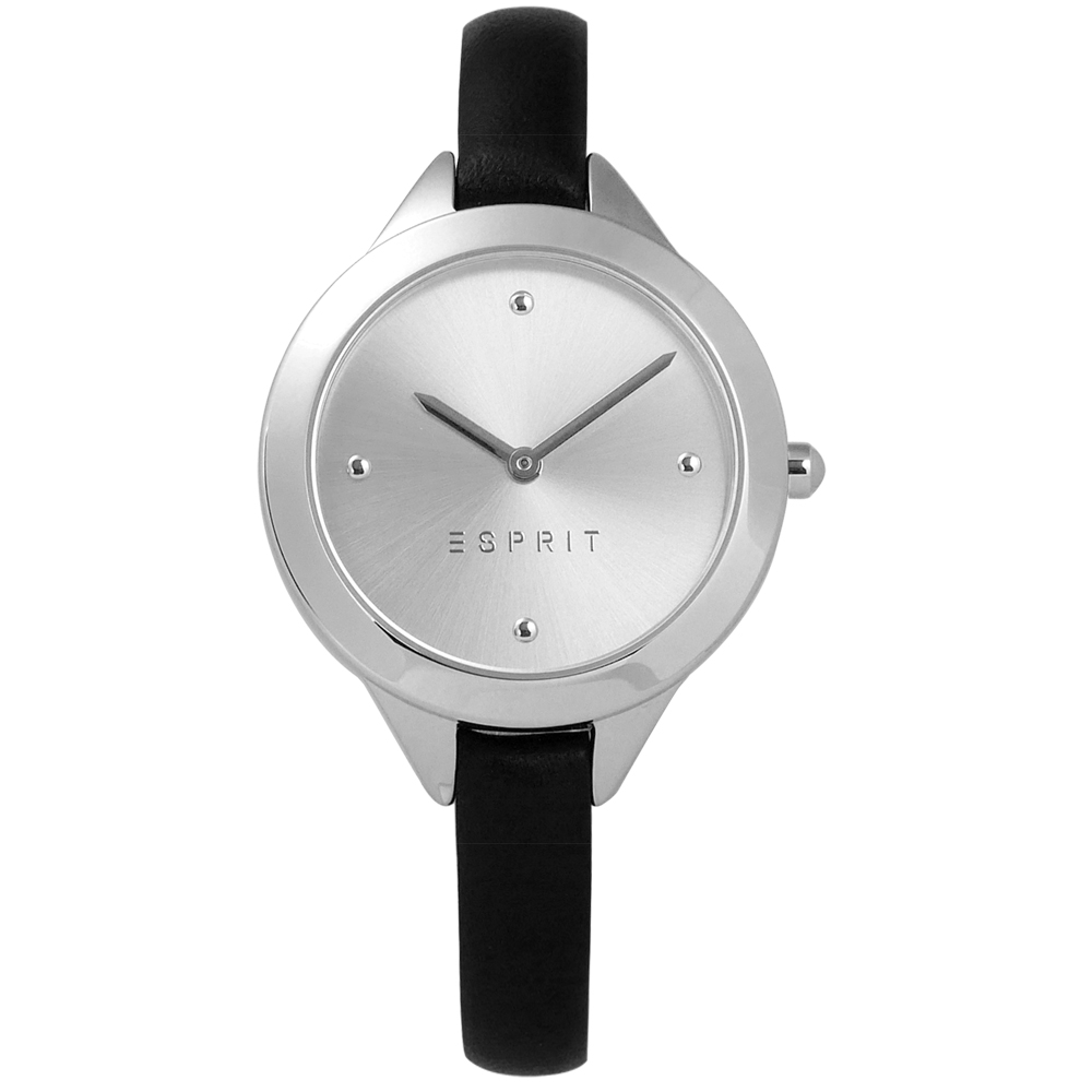ESPRIT 簡約典雅圓珠細緻真皮女錶-銀x黑/32mm