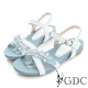 GDC-可愛小花水鑽裝飾真皮楔型厚底涼鞋-白色 product thumbnail 1