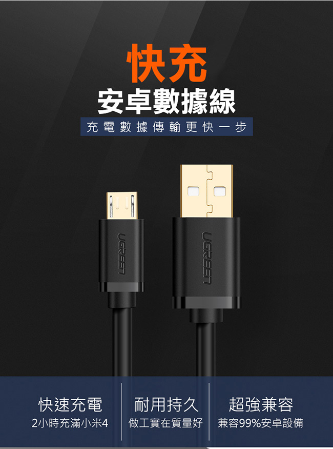 綠聯 Micro USB手機傳輸充電線 0.25M